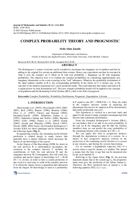 (PDF) Complex Probability Theory And Prognostic