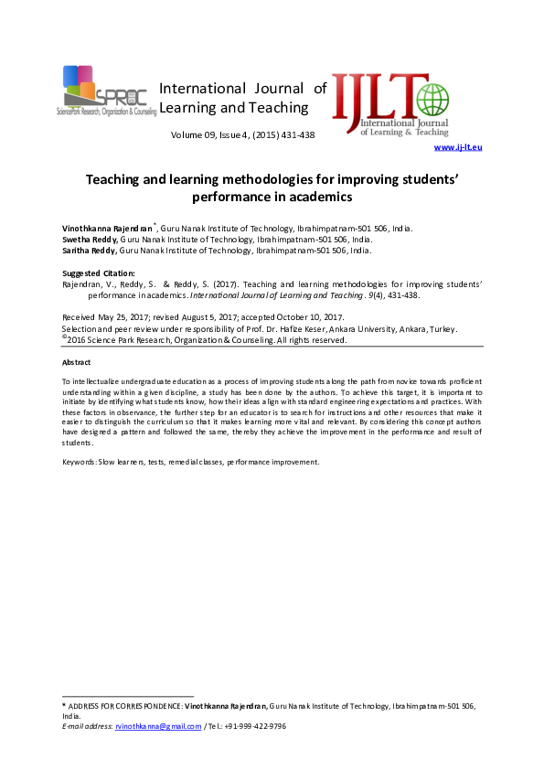 (PDF) Teaching and learning methodologies for improving students ...