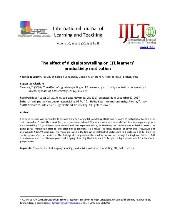 (PDF) The effect of digital storytelling on EFL learners' productivity ...