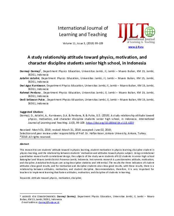 (PDF) A study relationship attitude toward physics, motivation, and ...
