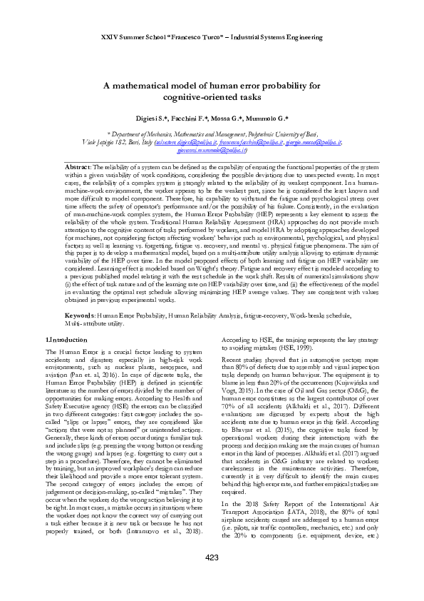 (PDF) A mathematical model of human error probability for cognitive ...