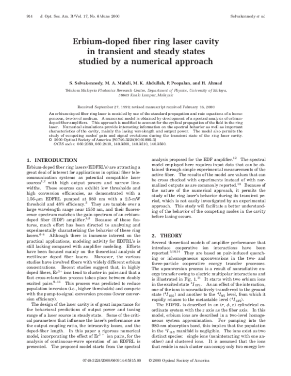 (PDF) Erbiumdoped fiber ring laser cavity in transient and steady
