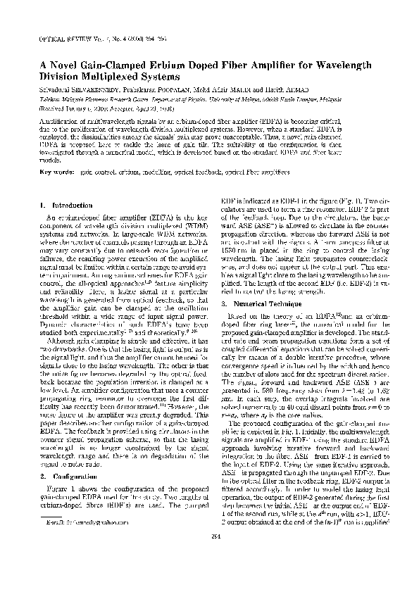 (PDF) A Novel Gain-Clamped Erbium Doped Fiber Amplifier for Wavelength ...