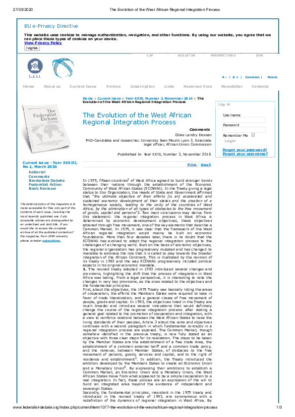 (PDF) The Evolution of the West African Regional Integration Process