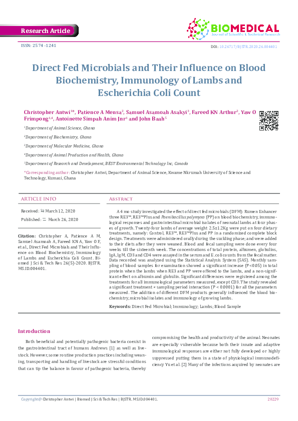 (PDF) Direct Fed Microbials and Their Influence on Blood Biochemistry ...