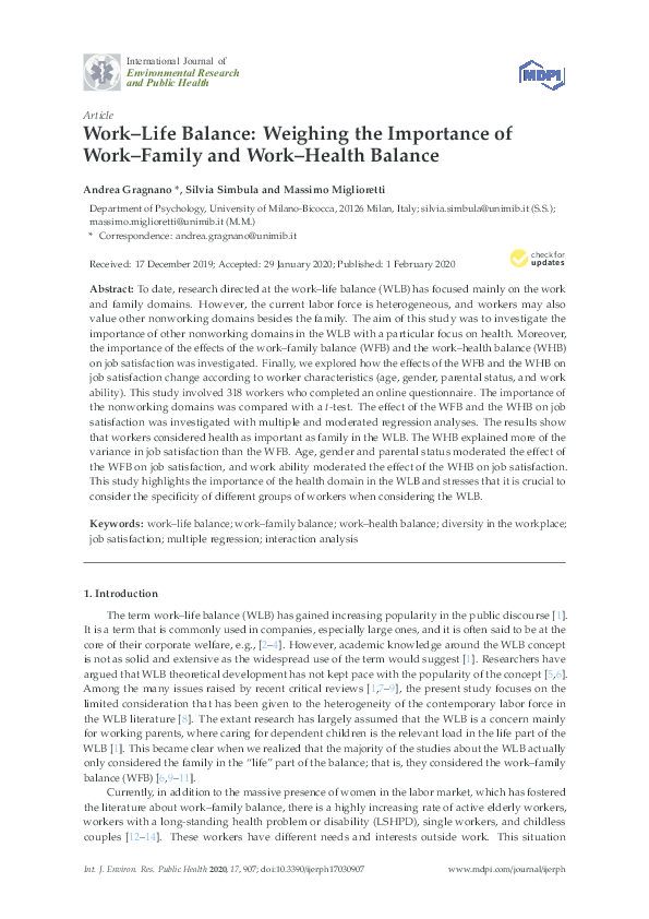 (PDF) Work-Life Balance: Weighing the Importance of Work-Family and ...