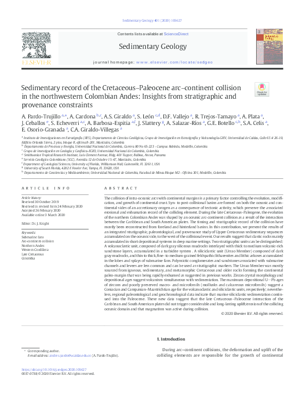 (PDF) Sedimentary record of the Cretaceous-Paleocene arc-continent ...