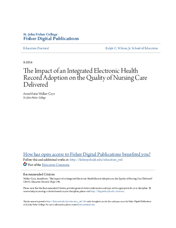 (PDF) The Impact of an Integrated Electronic Health Record Adoption on ...