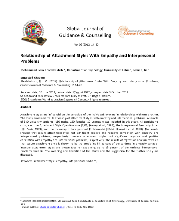 (PDF) Relationship of Attachment Styles With Empathy and Interpersonal ...