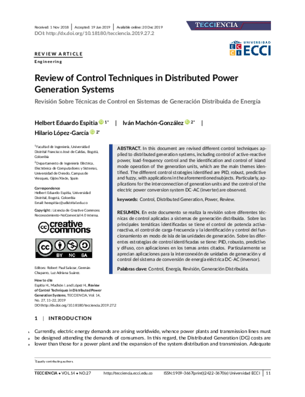 (PDF) REVIEW OF CONTROL TECHNIQUES IN DISTRIBUTED POWER GENERATION SYSTEMS