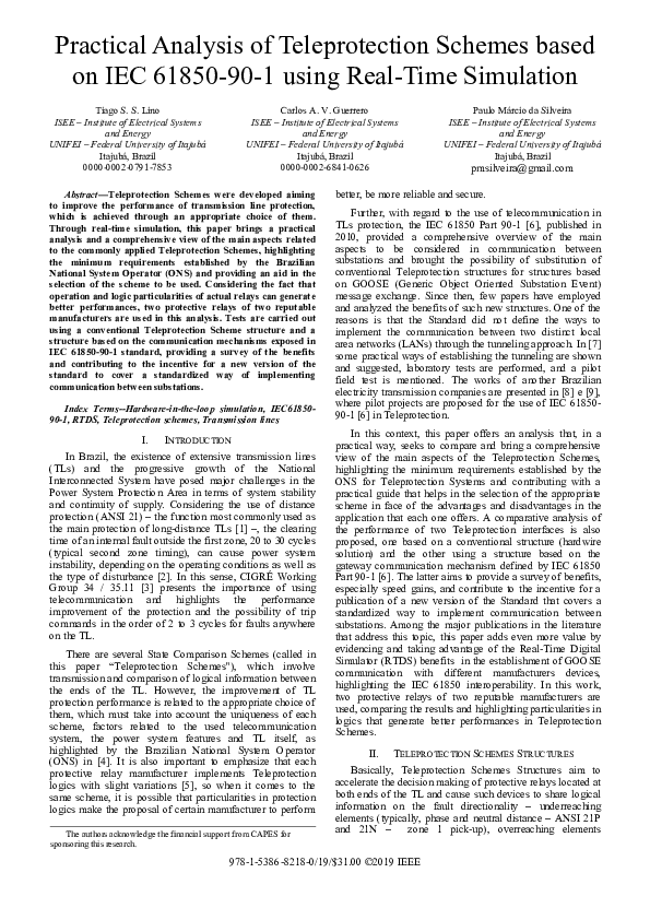 (PDF) Practical Analysis of Teleprotection Schemes based on IEC 61850 ...