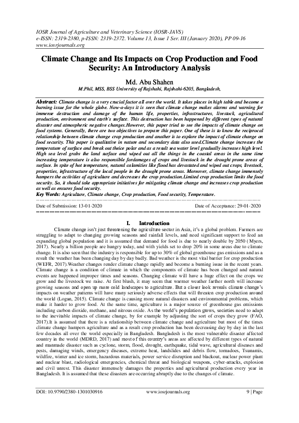 (PDF) Climate Change and Its Impacts on Crop Production and Food ...