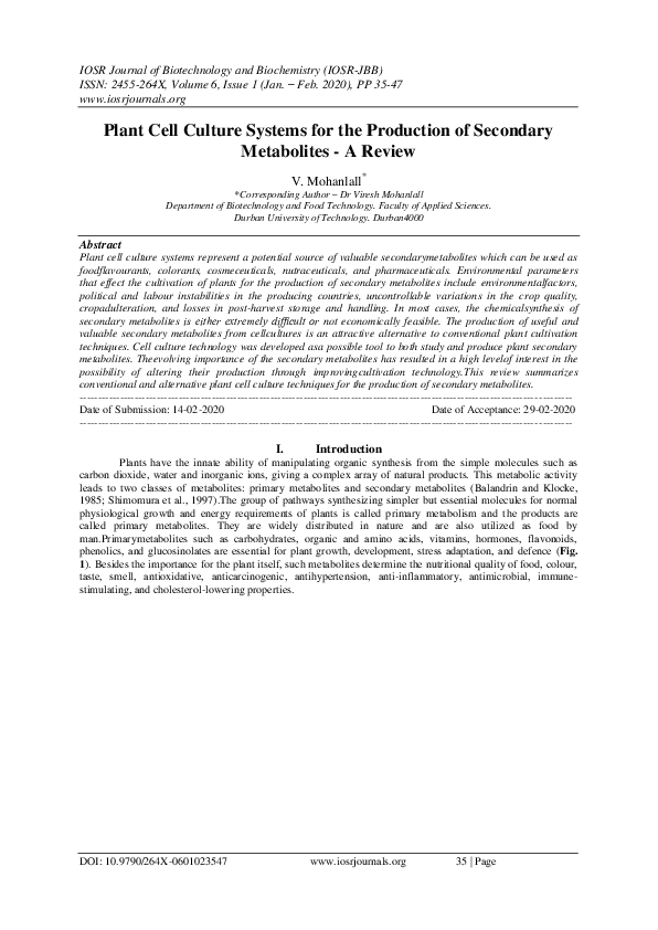 (PDF) Plant Cell Culture Systems for the Production of Secondary ...
