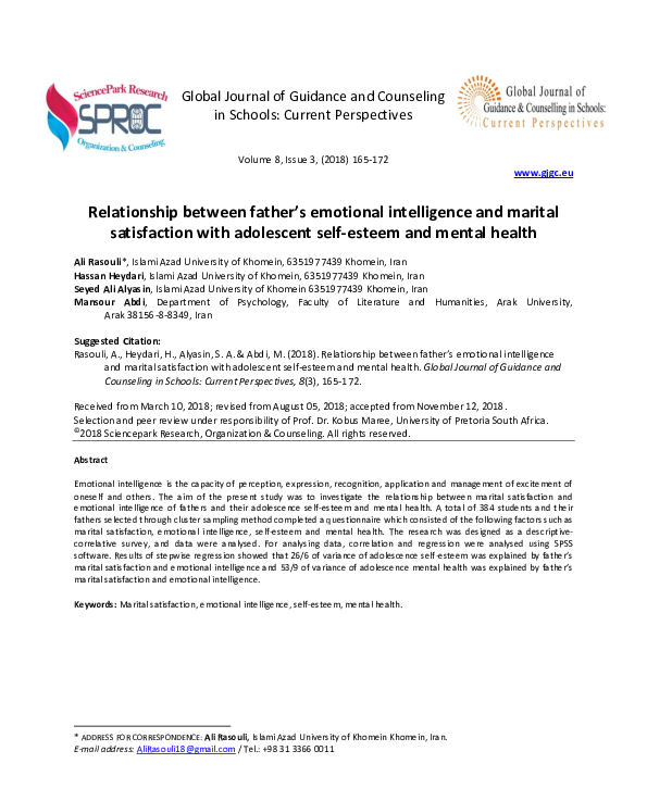 (PDF) Relationship between father's emotional intelligence and marital