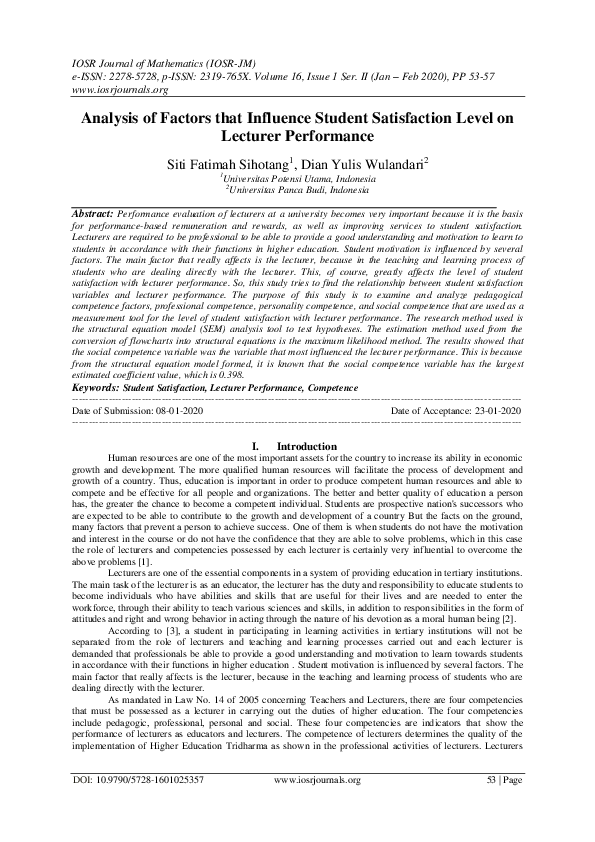 (PDF) Analysis of Factors that Influence Student Satisfaction Level on ...