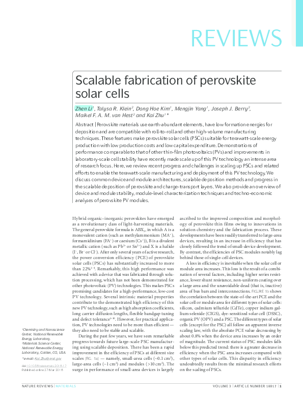 (PDF) Scalable fabrication of perovskite solar cells
