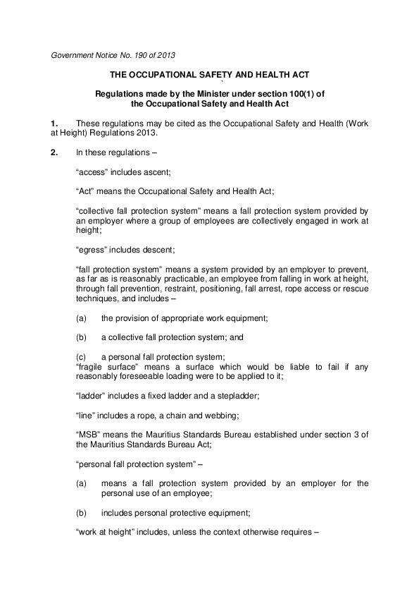 (PDF) THE OCCUPATIONAL SAFETY AND HEALTH ACT ` Regulations made by the Minister under section