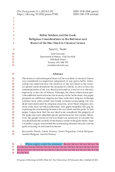 (PDF) Fallen Soldiers and the Gods: Religious Considerations in the ...