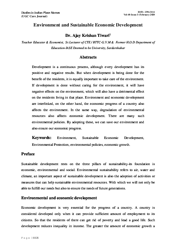 (PDF) Environment and Sustainable Economic Development