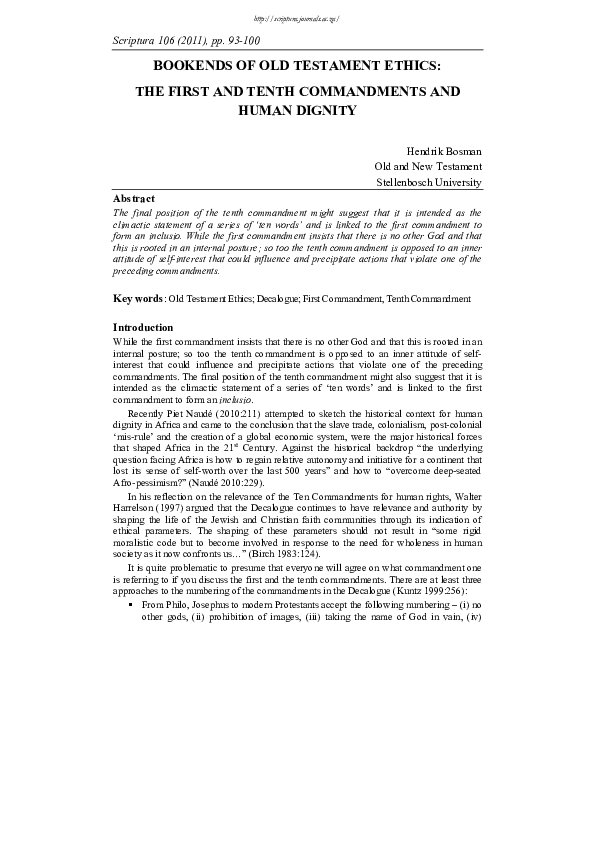 (PDF) BOOKENDS OF OLD TESTAMENT ETHICS THE FIRST AND TENTH