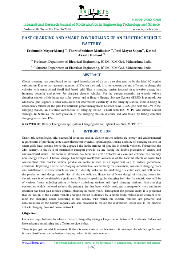 (PDF) FAST CHARGING AND SMART CONTROLLING OF AN ELECTRIC VEHICLE BATTERY