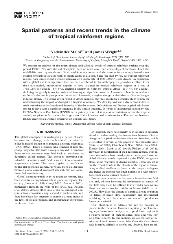 (PDF) Spatial Patterns and Recent Trends In the Climate of Tropical ...