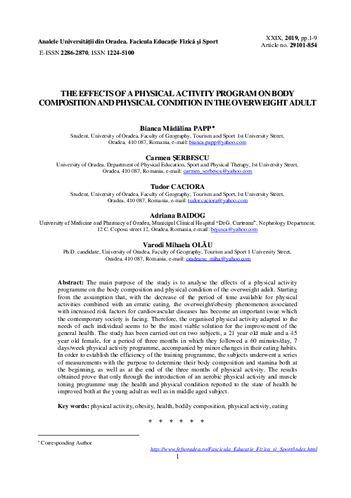 (PDF) THE EFFECTS OF A PHYSICAL ACTIVITY PROGRAM ON BODY COMPOSITION ...