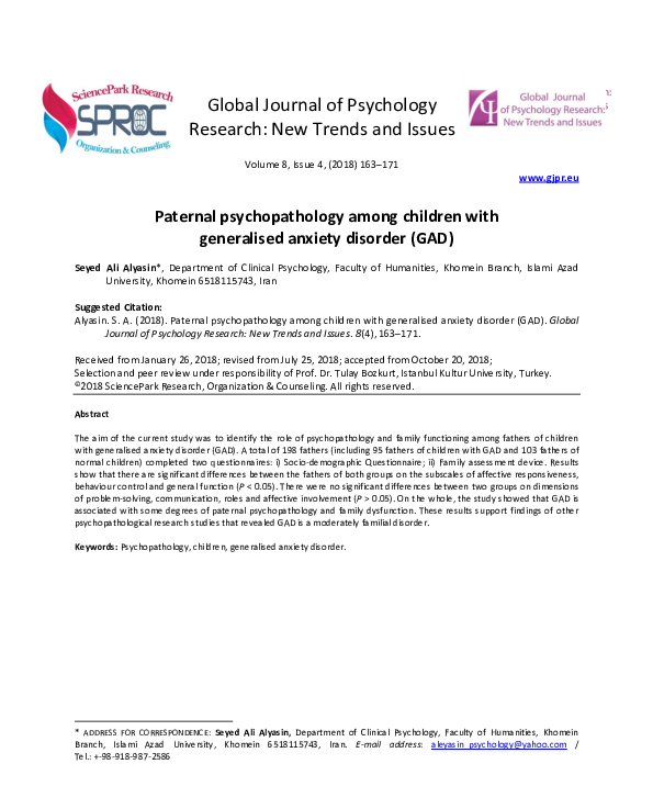 (PDF) Paternal psychopathology among children with generalised anxiety ...
