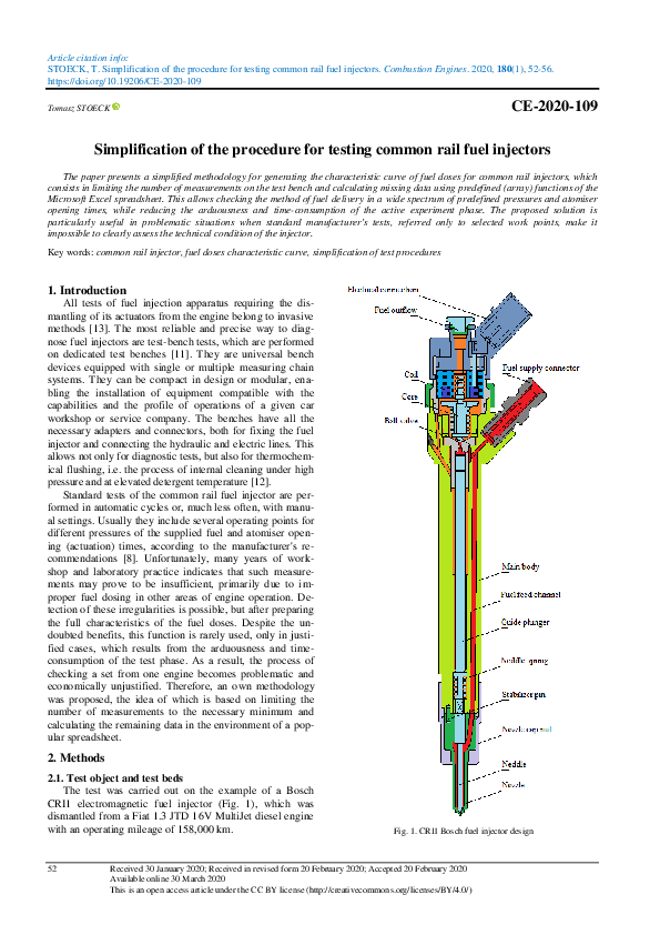 (PDF) Simplification of the procedure for testing common rail fuel ...