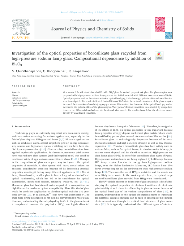 (PDF) Investigation of the optical properties of borosilicate glass