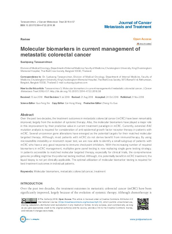 (PDF) Molecular biomarkers in current management of metastatic ...