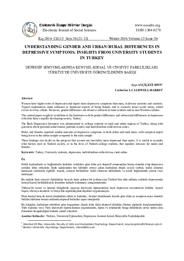 (PDF) Understanding gender and urban/rural differences in depressive ...