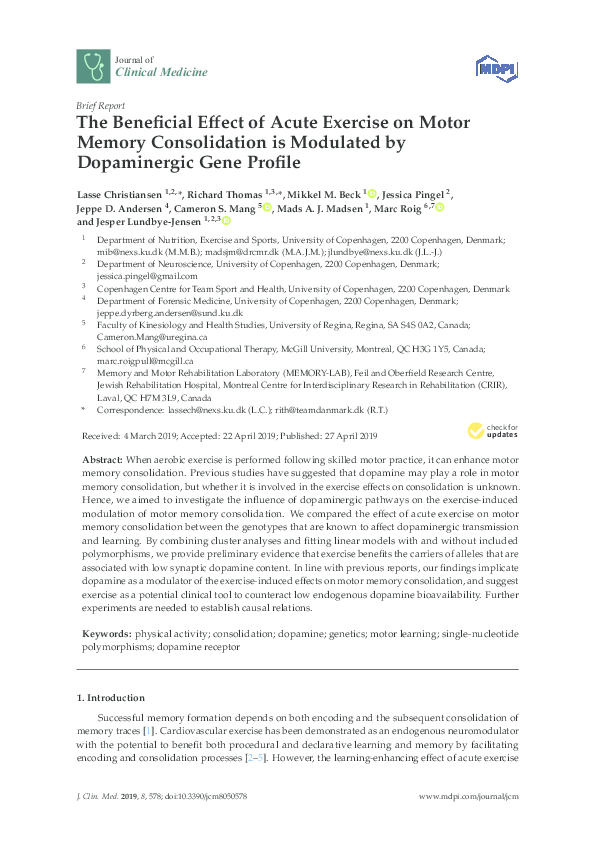 (PDF) The Beneficial Effect of Acute Exercise on Motor Memory ...