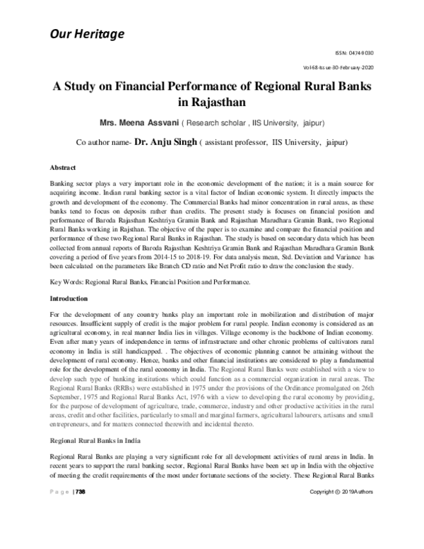 (PDF) A Study on Financial Performance of Regional Rural Banks in Rajasthan