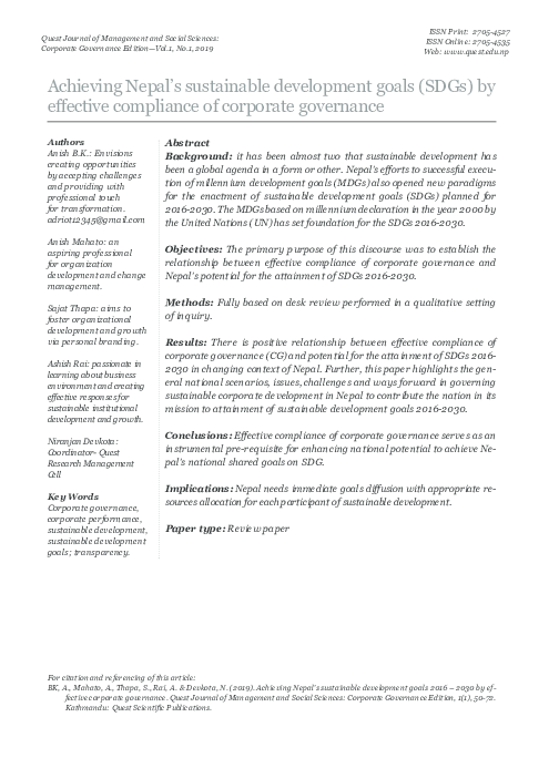 (PDF) Achieving Nepal’s sustainable development goals (SDGs) by