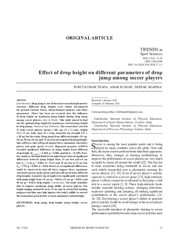 (PDF) Effect of drop height on different parameters of drop jump among ...