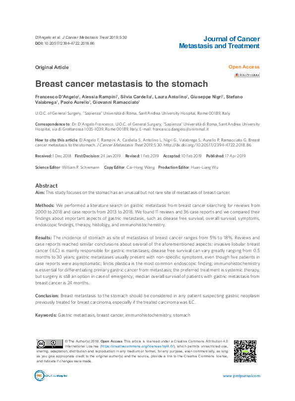 (PDF) Breast cancer metastasis to the stomach