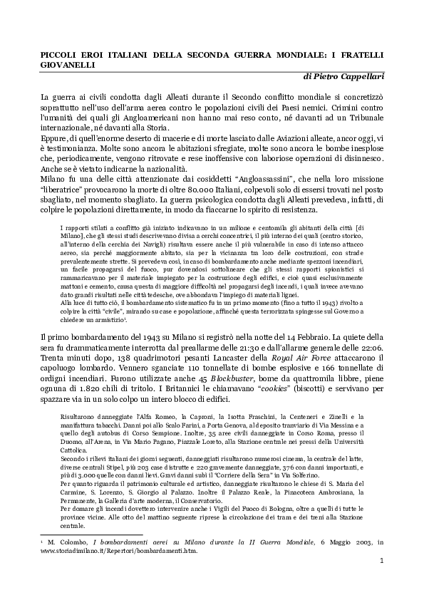 (PDF) PICCOLI EROI ITALIANI DELLA SECONDA GUERRA MONDIALE I FRATELLI GIOVANELLI di Pietro