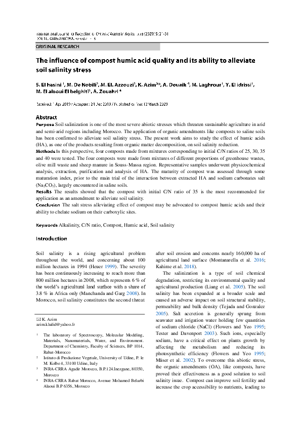 (PDF) The influence of compost humic acid quality and its ability to ...