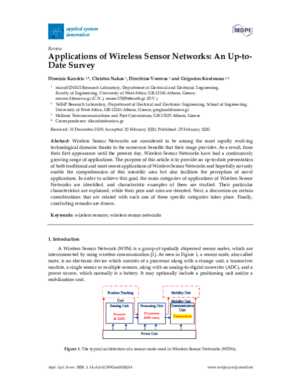 (PDF) Applications of Wireless Sensor Networks: An Up-to- Date Survey