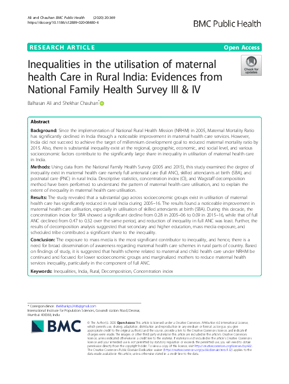 (PDF) Inequalities in the utilisation of maternal health Care in Rural ...