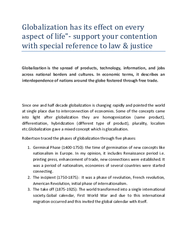 (PDF) Globalization has its effect on every aspect of life
