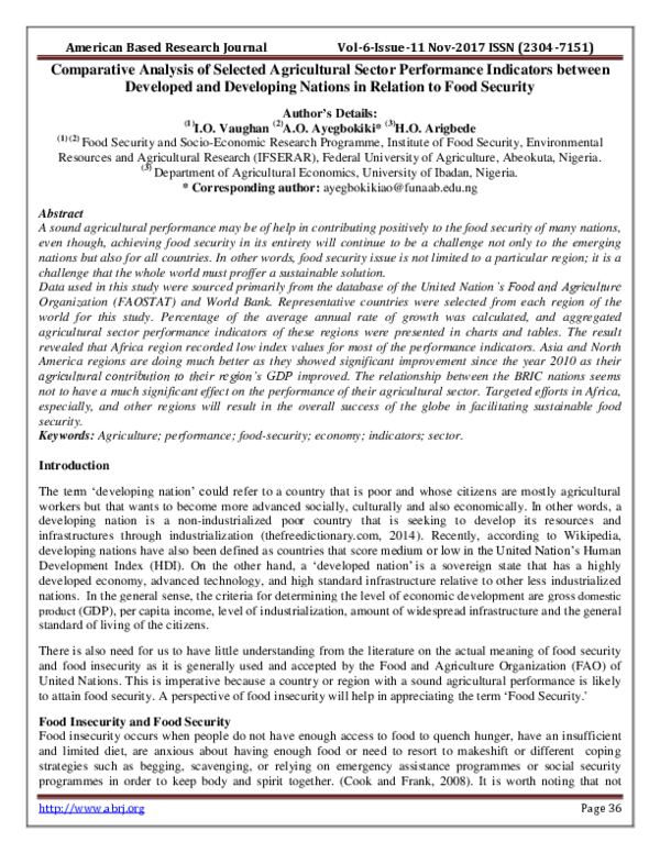 (PDF) Comparative Analysis of Selected Agricultural Sector Performance ...