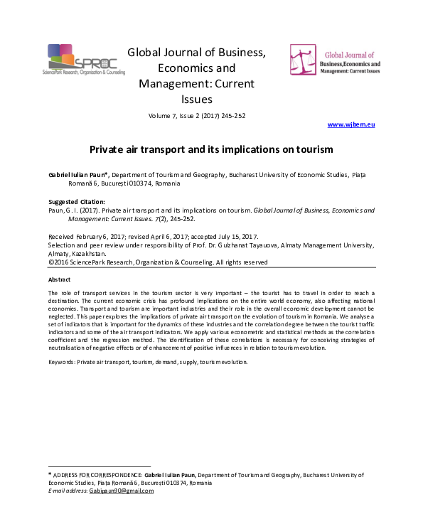 (PDF) Private air transport and its implications on tourism