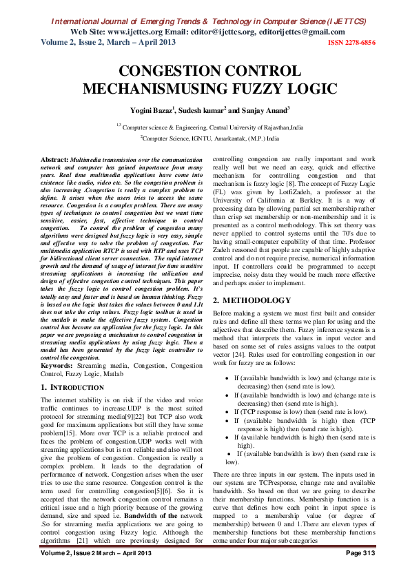 (PDF) CONGESTION CONTROL MECHANISM USING FUZZY LOGIC