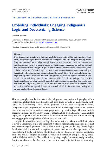 (PDF) Exploding individuals engaging indigenous logic and decolonizing ...