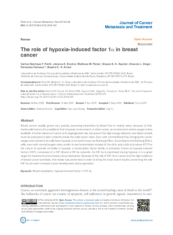 (PDF) The role of hypoxia-induced factor 1α in breast cancer