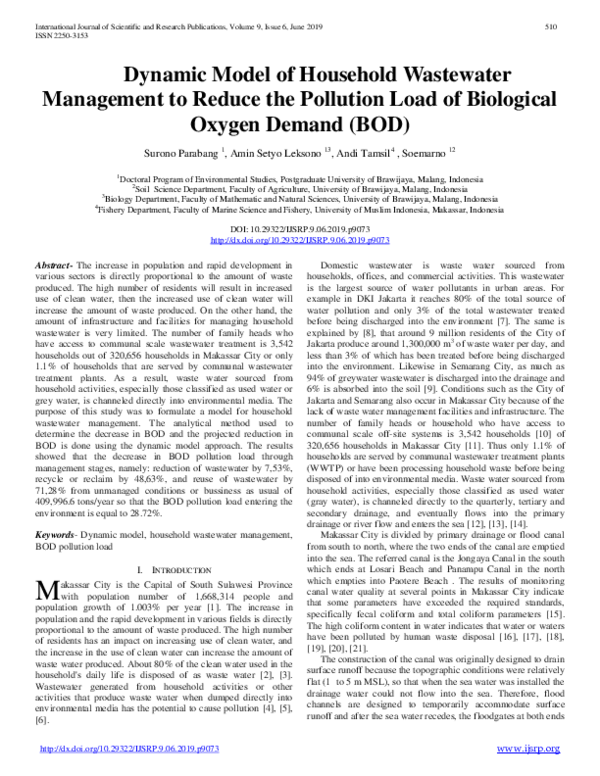 (PDF) Dynamic Model of Household Wastewater Management to Reduce the ...