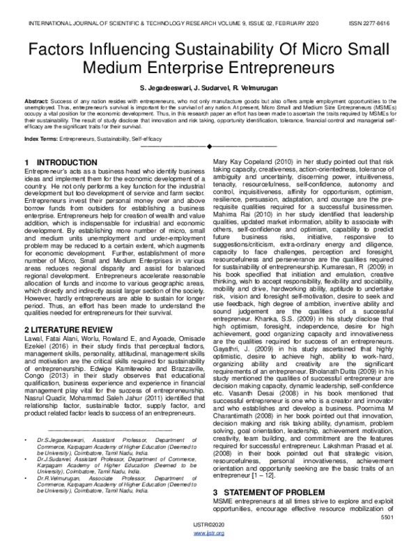 (PDF) Factors Influencing Sustainability Of Micro Small Medium ...