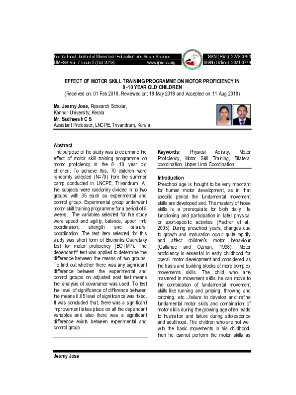 (PDF) EFFECT OF MOTOR SKILL TRAINING PROGRAMME ON MOTOR PROFICIENCY IN ...